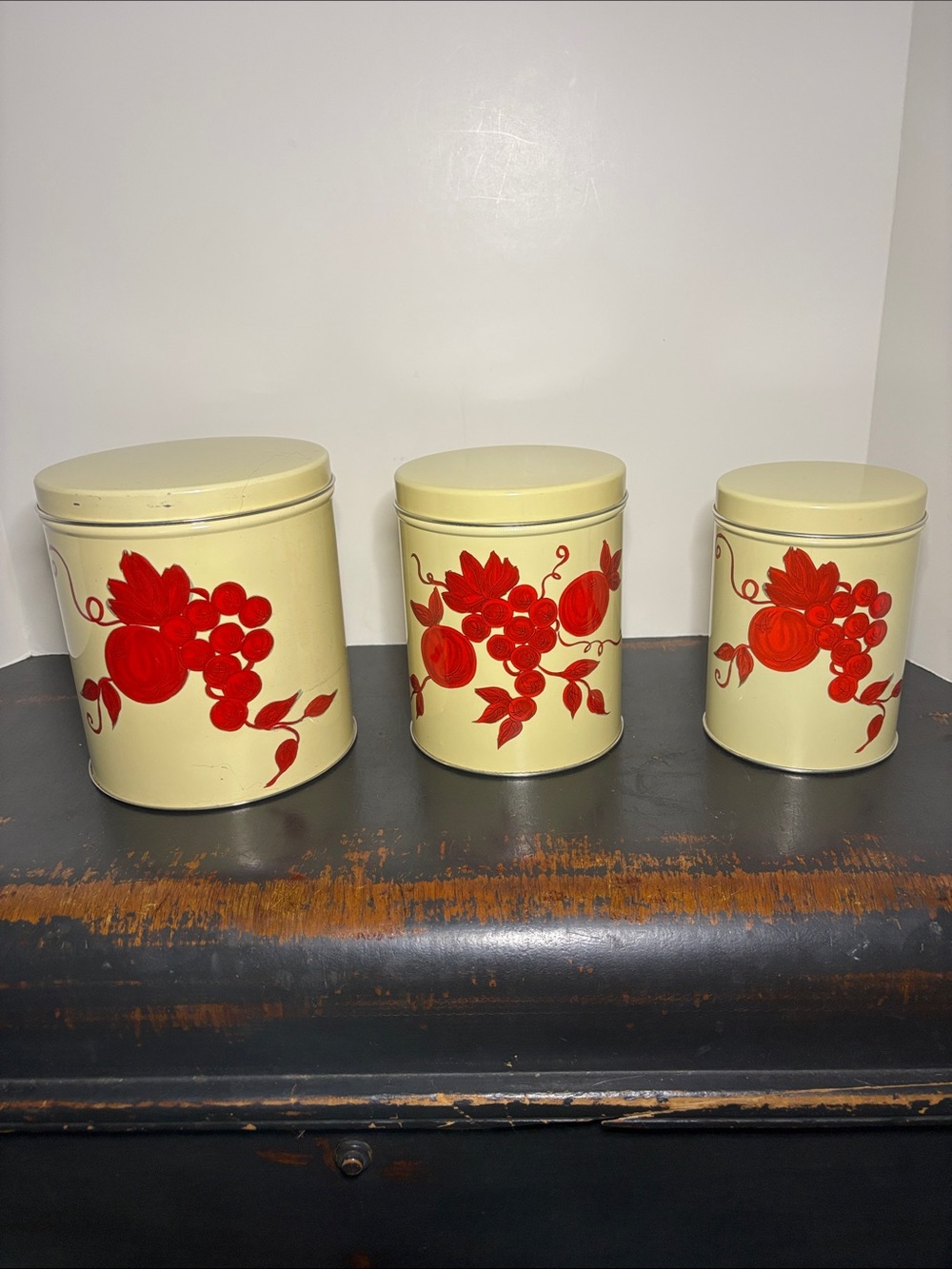 Vintage MCM Kitchen Canisters with Red Fruit